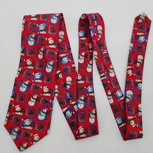 Christmas Necktie Snowmen Red Silk 57" Long 3.75" Wide Festive Occasions